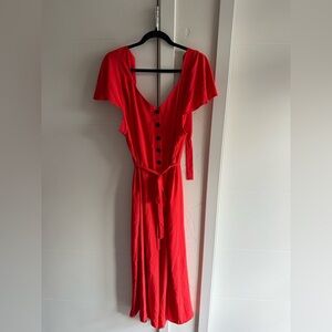 ASOS Womens Jumpsuit Red Tie Back Shortsleeve Wide Leg